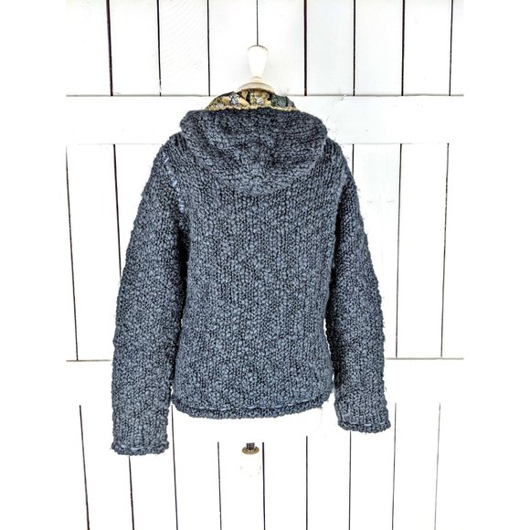 So Cal Brand blue chunky wool hoodie sweater cardigan jacket - Picture 3 of 4